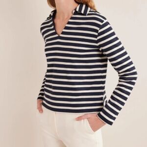 Boden Notch Collar Top Navy/Ivory